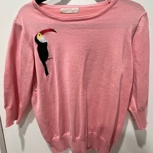 Pink Crew Neck Sweater with Toucan Embroidery